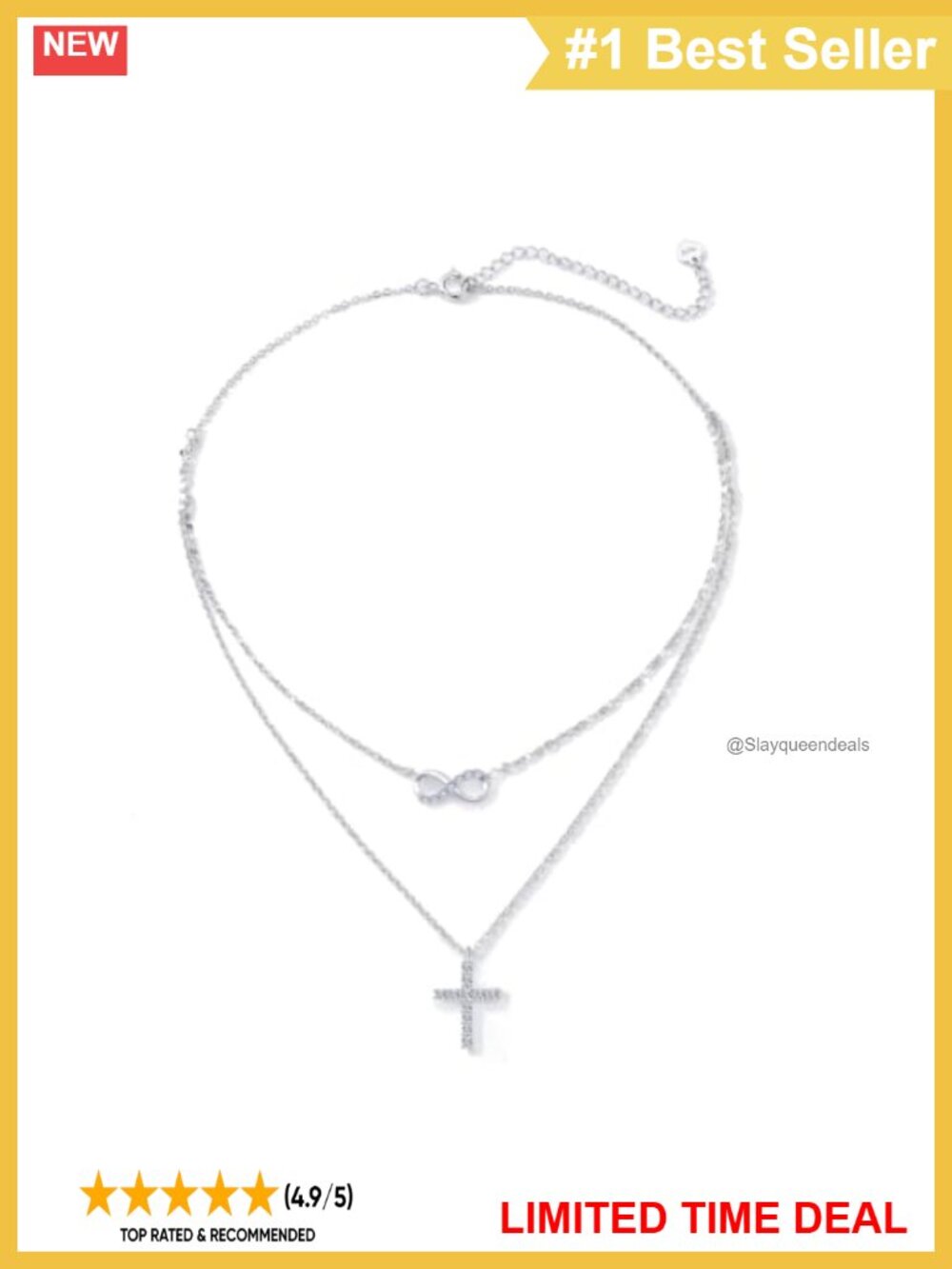 Sterling Silver Lab Grown Diamond Infinity Cross Layered Necklace